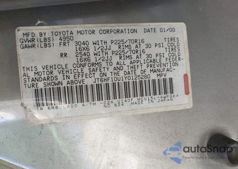 2000 Lexus Rx 300 from USA, damaged, VIN JT6HF10U1Y0125280